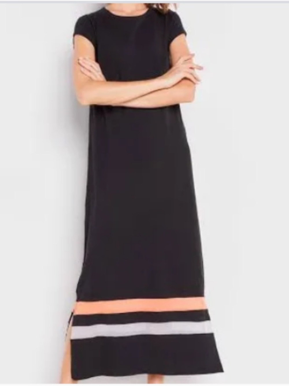 Lisa Todd Mesher Maxi Dress Cotton Tee Shirt Style Black Side Slits Size Large